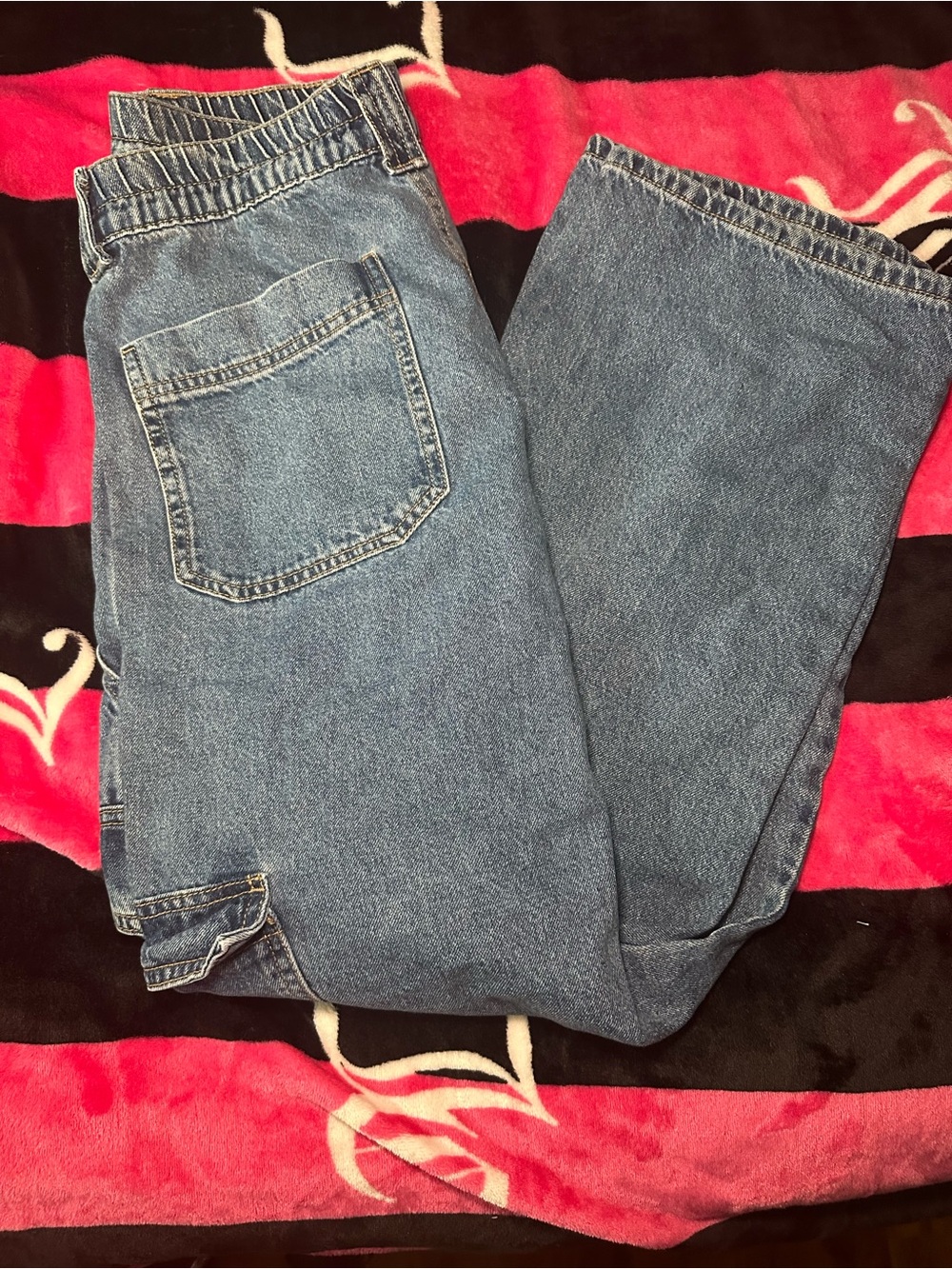 Blue Denim Cargo Jeans with Elastic Waist